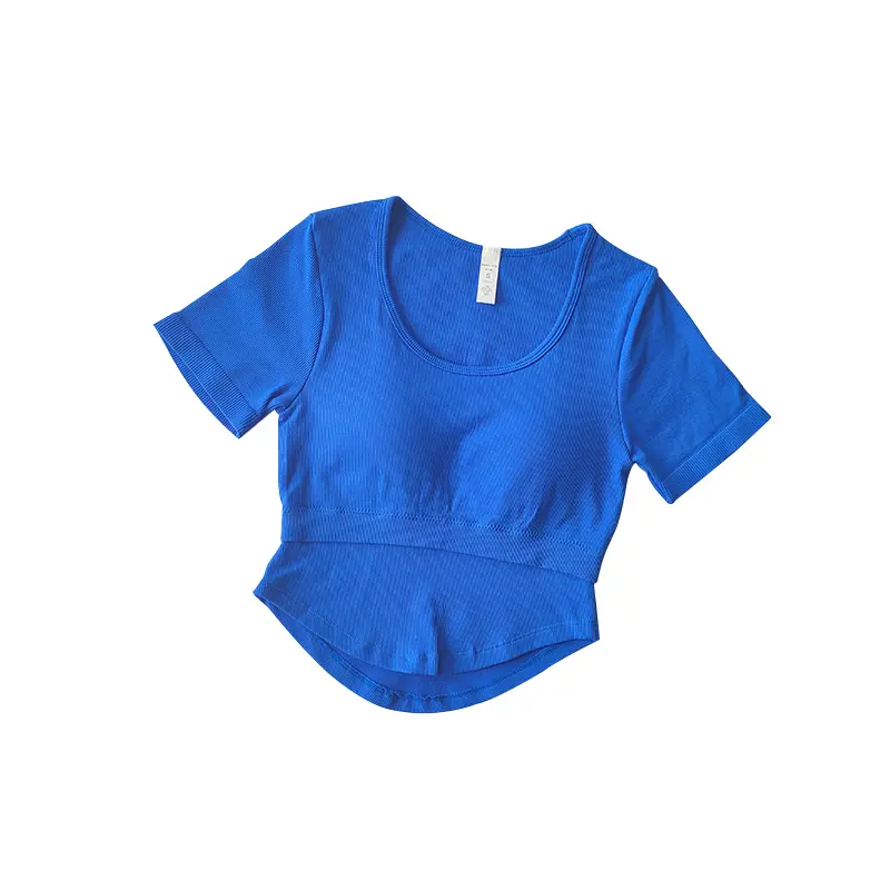 New Fixed Strap Chest Cushion Yoga Suit Short Sleeve Slim Fit Sports Top Women's Quick Dry Running Slim Fitness Shirt Clothing