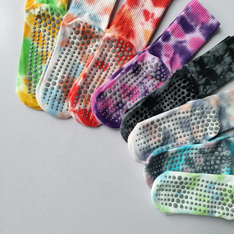 Tie Dye Mid Tube Pilates Anti Slip Socks Sweat Absorbing Fitness Yoga Socks Floor Adhesive Sports Casual Socks