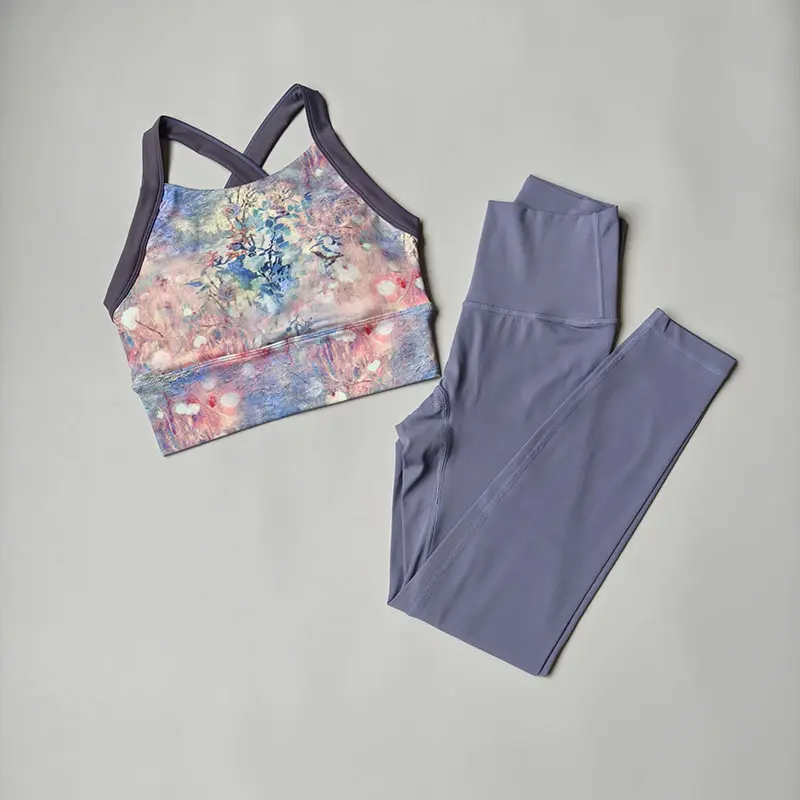 Yoga Suit Women's Colorful Fashion Pilates Training Fitness Sports Vest Bras Top and High Waisted Leggings Nude Pant Sets Cloth