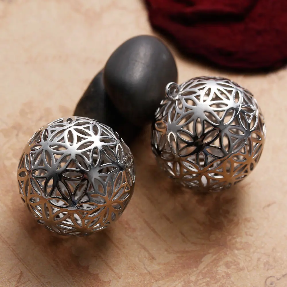 Copper Flower Of Life Charms Pendants Round Gold Color Hollow Carved For DIY Making Jewelry 28mm(1 1/8") x 25mm(1"), 1 Piece