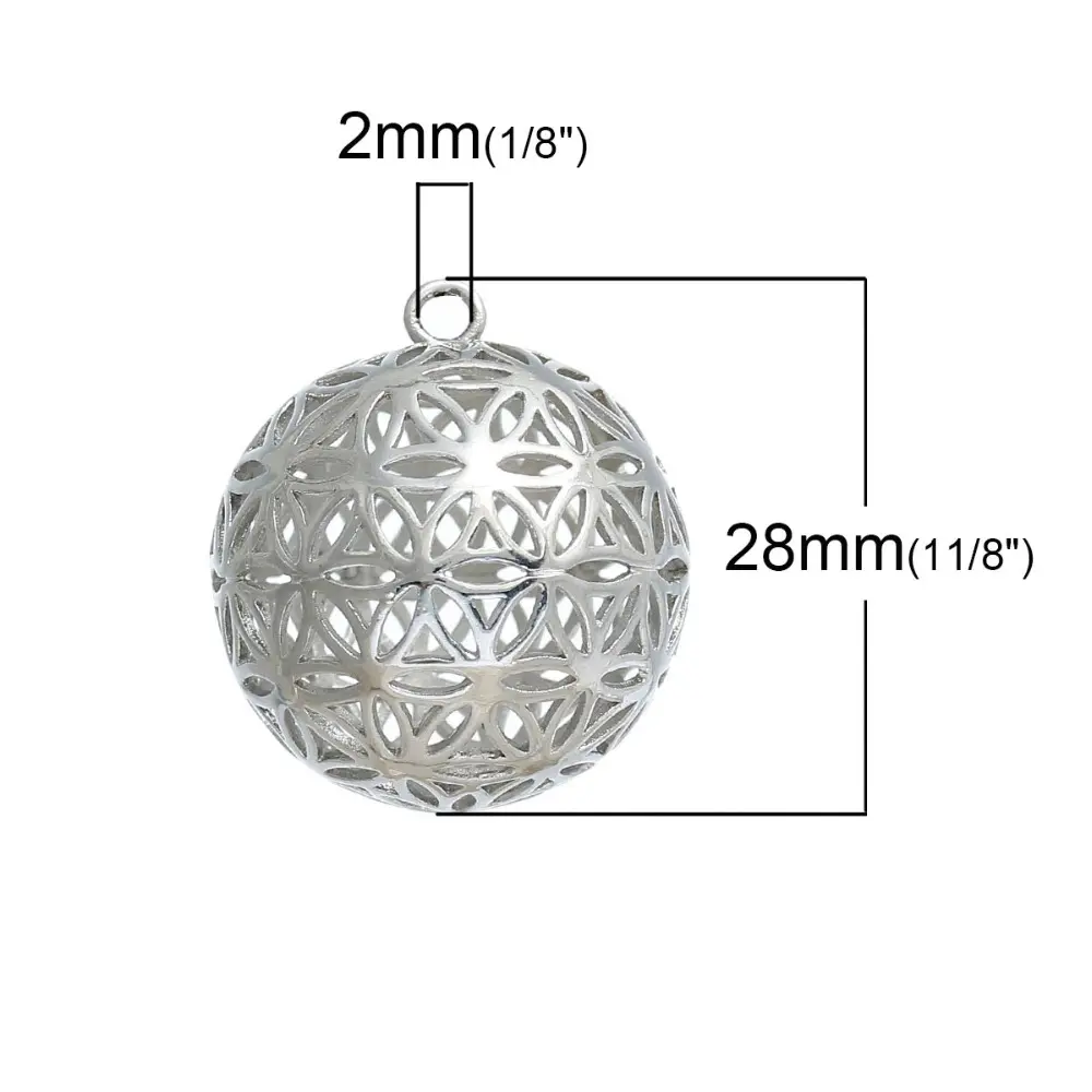 Copper Flower Of Life Charms Pendants Round Gold Color Hollow Carved For DIY Making Jewelry 28mm(1 1/8") x 25mm(1"), 1 Piece