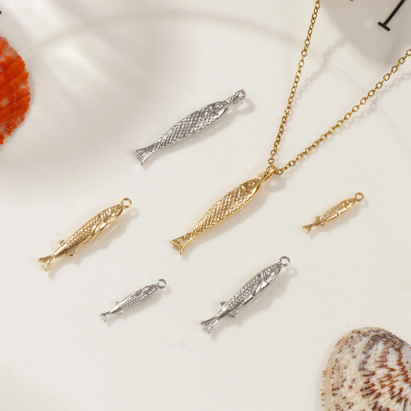 2 PCs Brass Ocean 3D Fish Animal Charms Pendants For DIY Necklace Bracelet Jewelry Making Findings Accessories