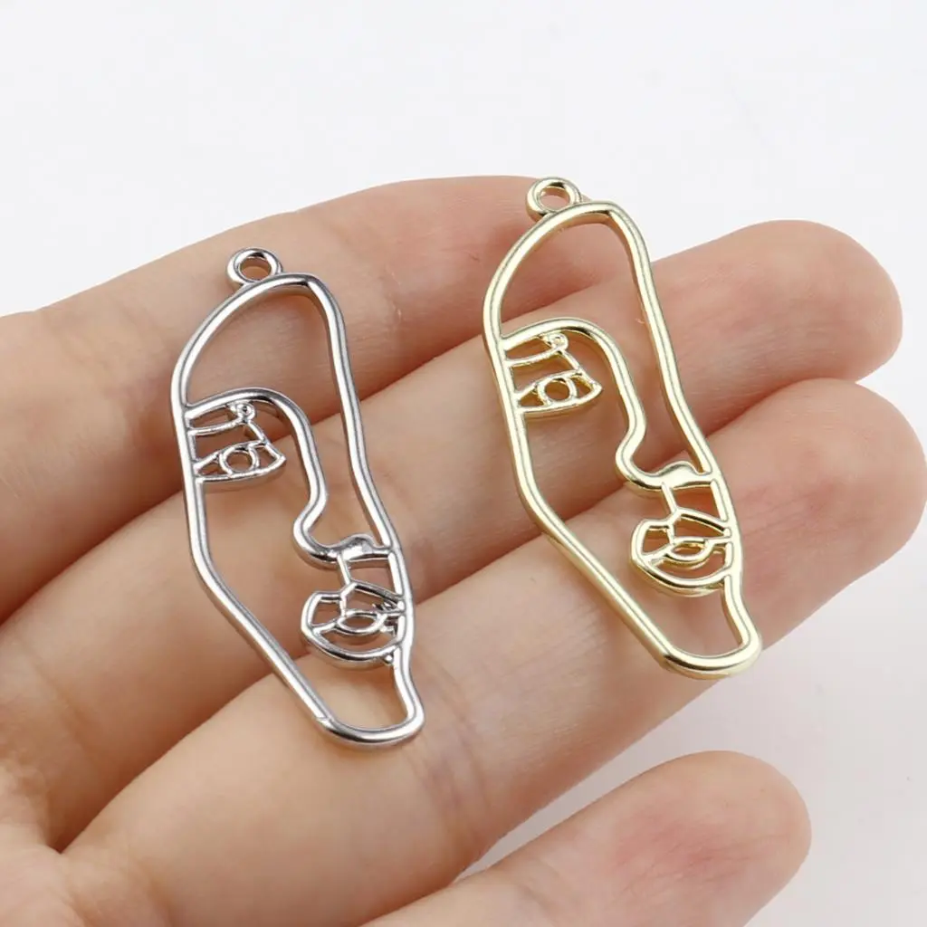 10 PCs Zinc Based Alloy Hollow Face Pendants profile Side face Charms For DIY Earring Necklace Jewelry Finding Making