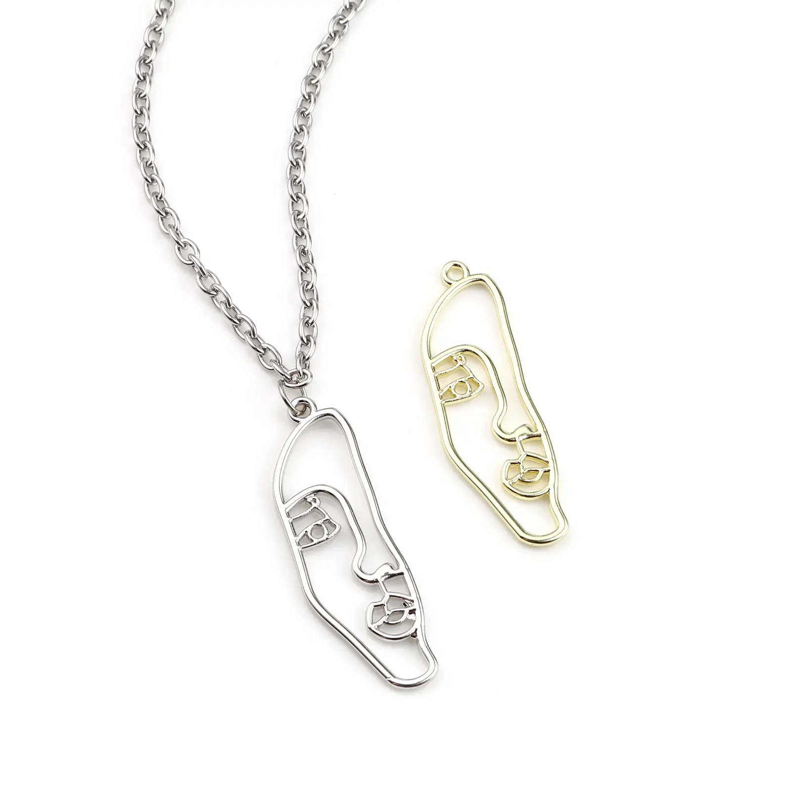 10 PCs Zinc Based Alloy Hollow Face Pendants profile Side face Charms For DIY Earring Necklace Jewelry Finding Making