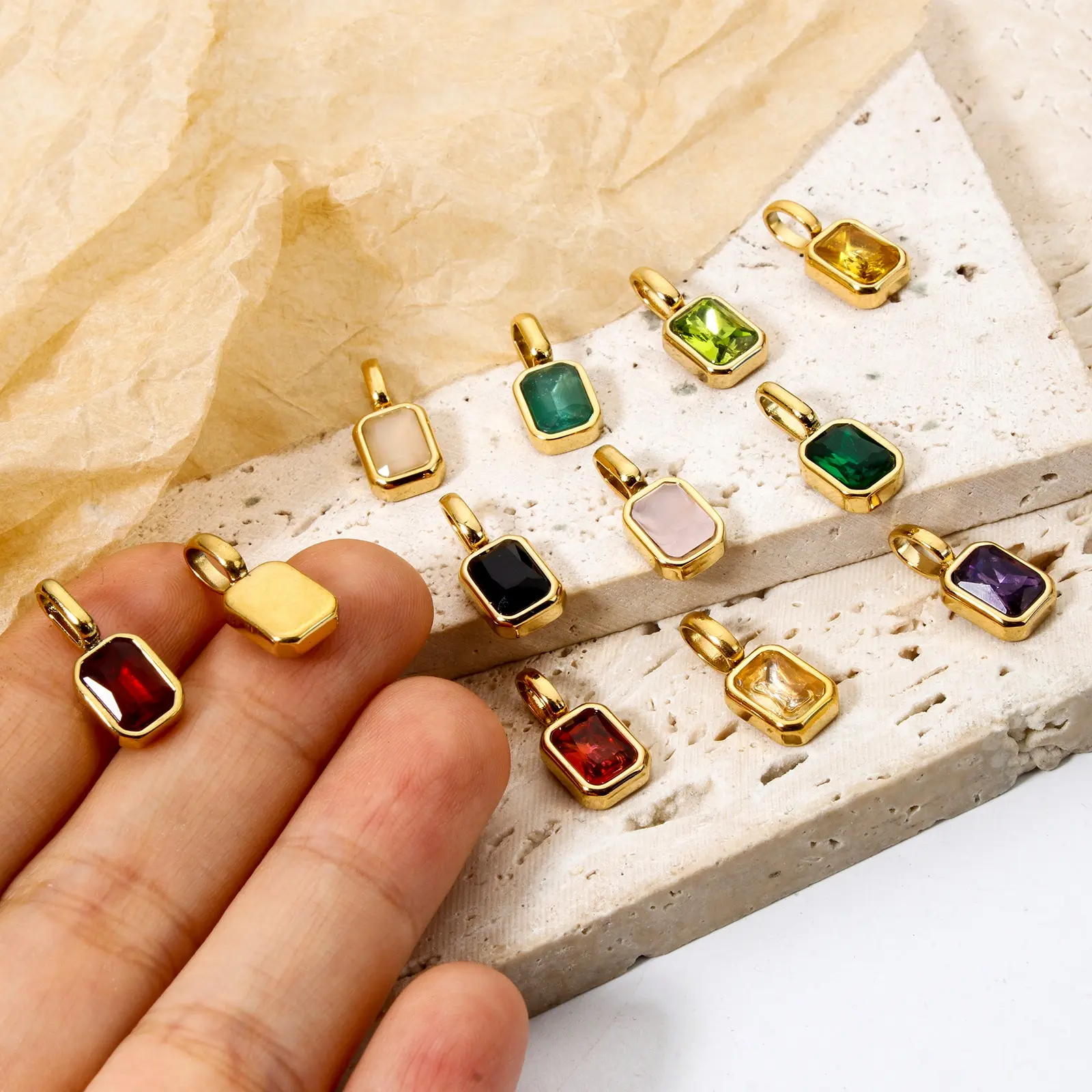 304 Stainless Steel Classic Octagon Birthstone Charms 18K Gold Plated Pendant For Jewelry Making Necklace DIY 16mm x 7mm,1PC