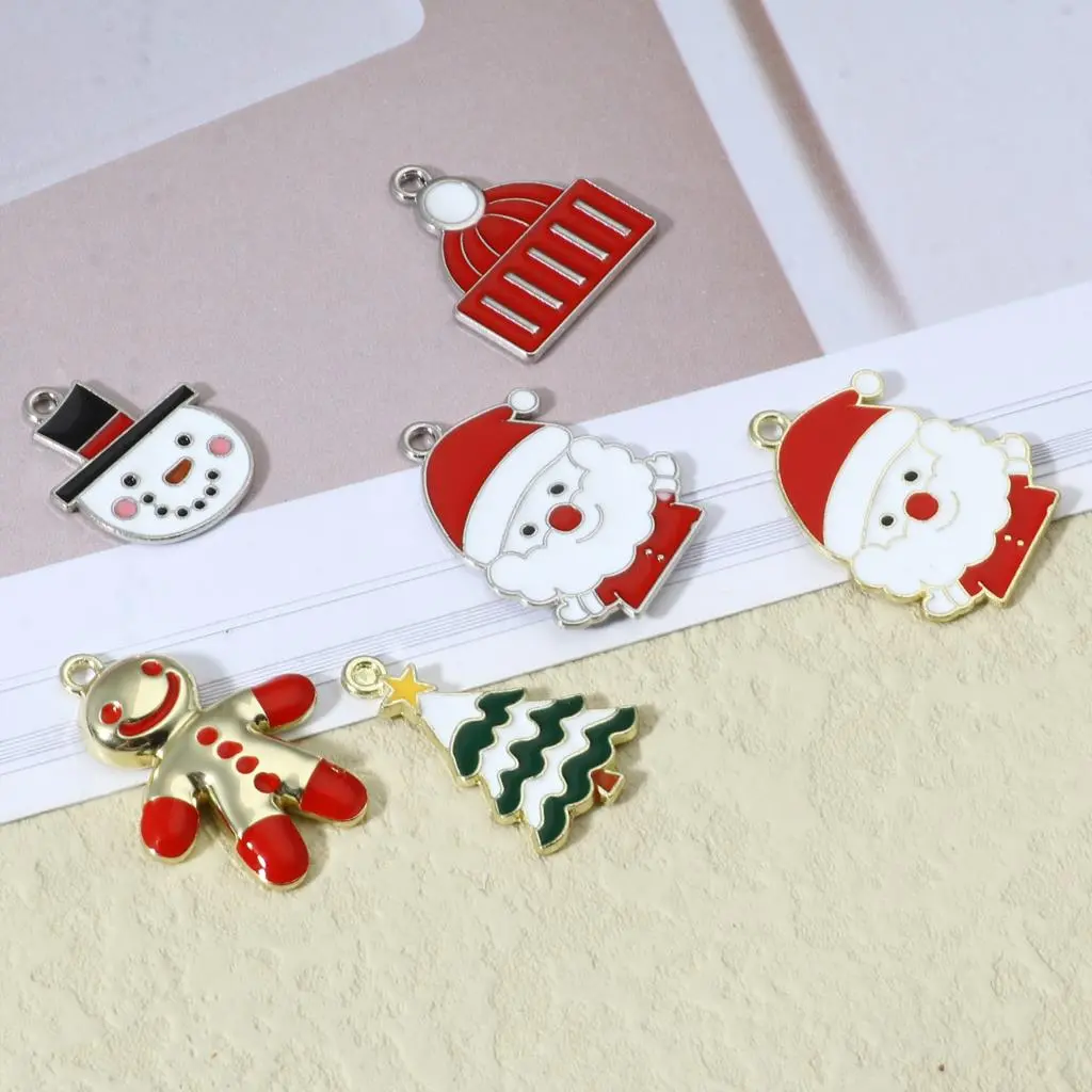 10PCs Happy Christmas Series Charms Pendant  Cute Gloves Santa Claus Enamel Pendant For DIY Necklace Earrings Jewelry Making