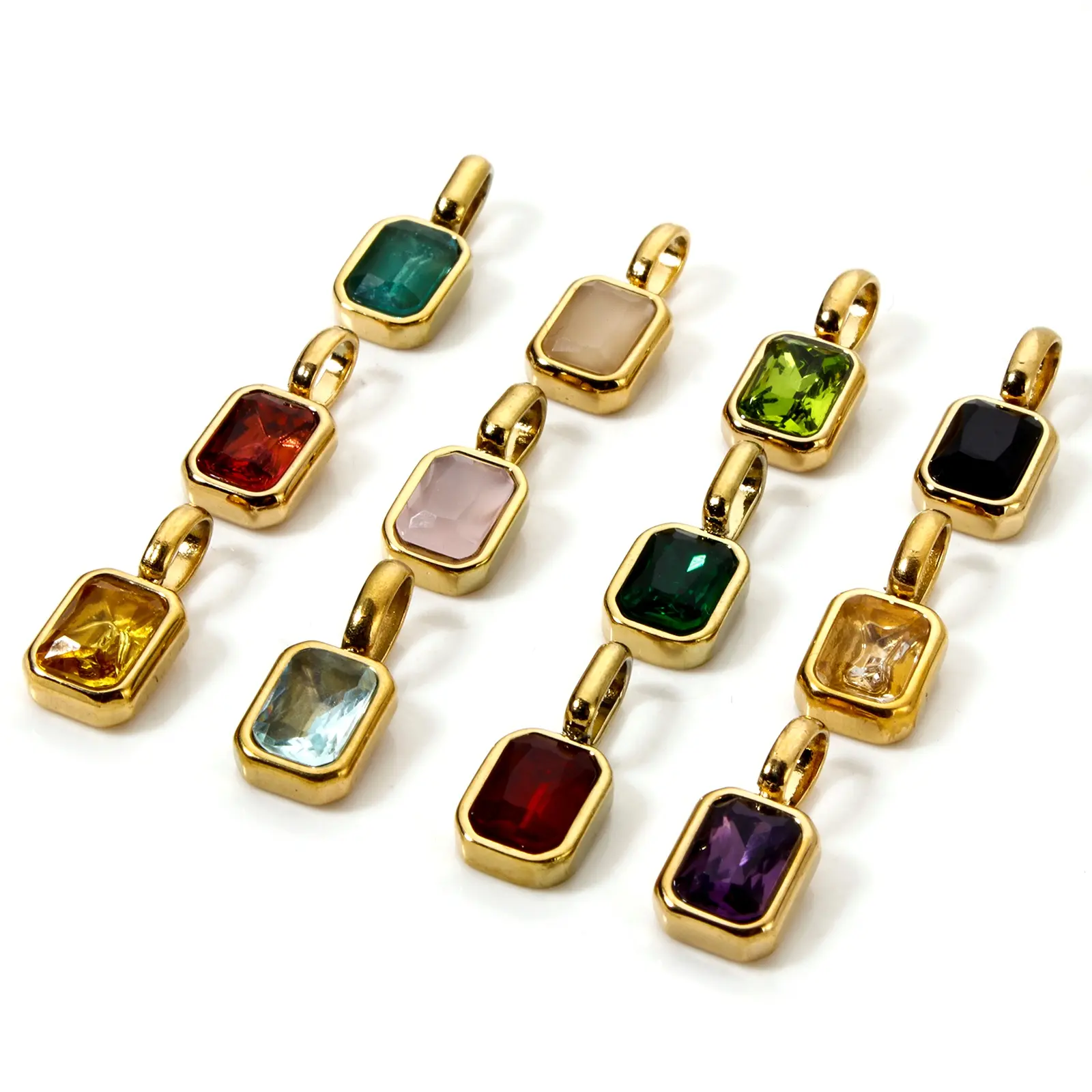 304 Stainless Steel Classic Octagon Birthstone Charms 18K Gold Plated Pendant For Jewelry Making Necklace DIY 16mm x 7mm,1PC