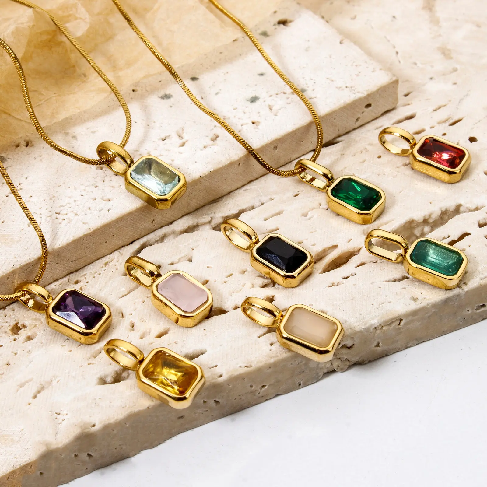 304 Stainless Steel Classic Octagon Birthstone Charms 18K Gold Plated Pendant For Jewelry Making Necklace DIY 16mm x 7mm,1PC