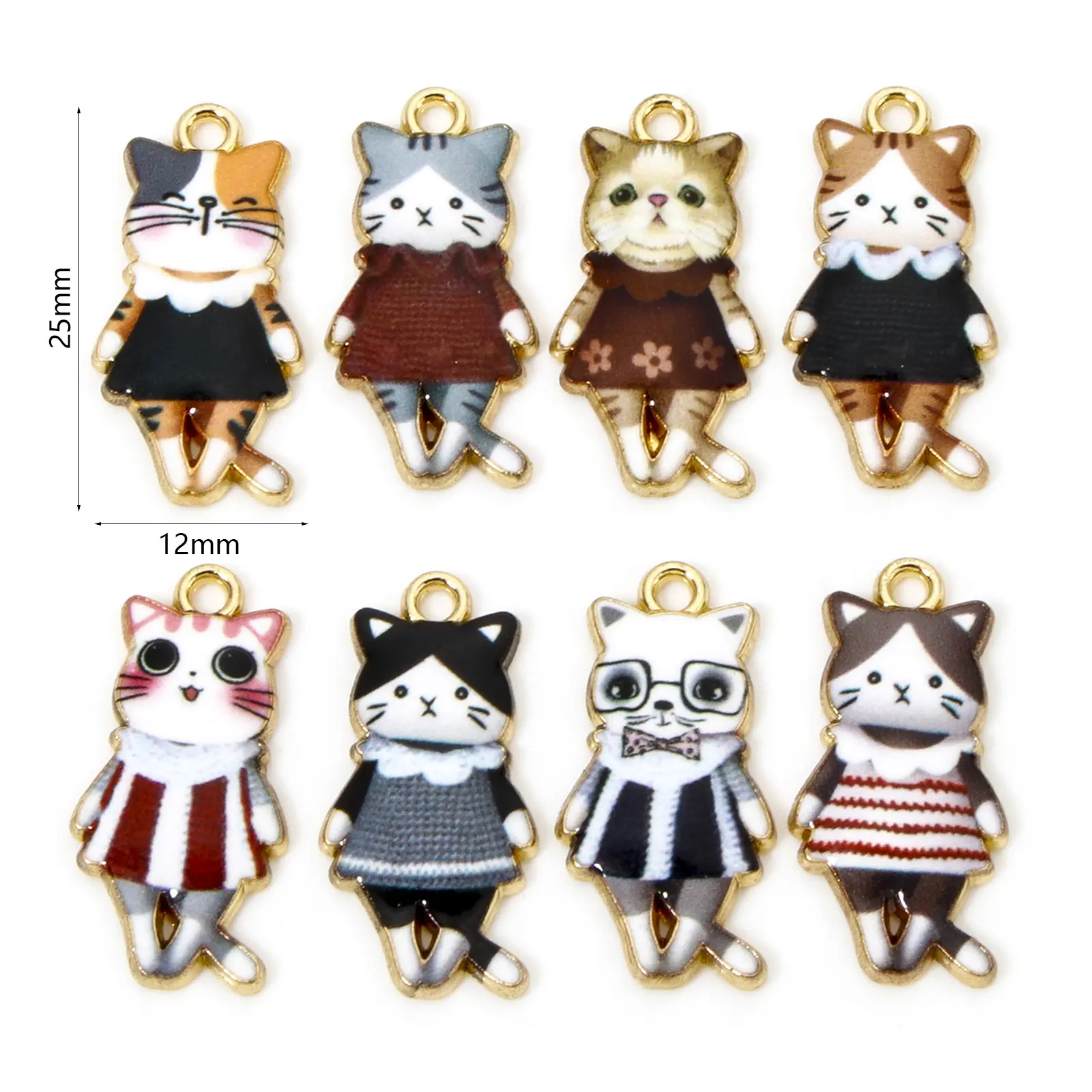 10 Piece Zinc Based Alloy Charms Gold Plated Multicolor Cat Animal Skirt Enamel For DIY Necklace Jewelry Making 25mm x 12mm