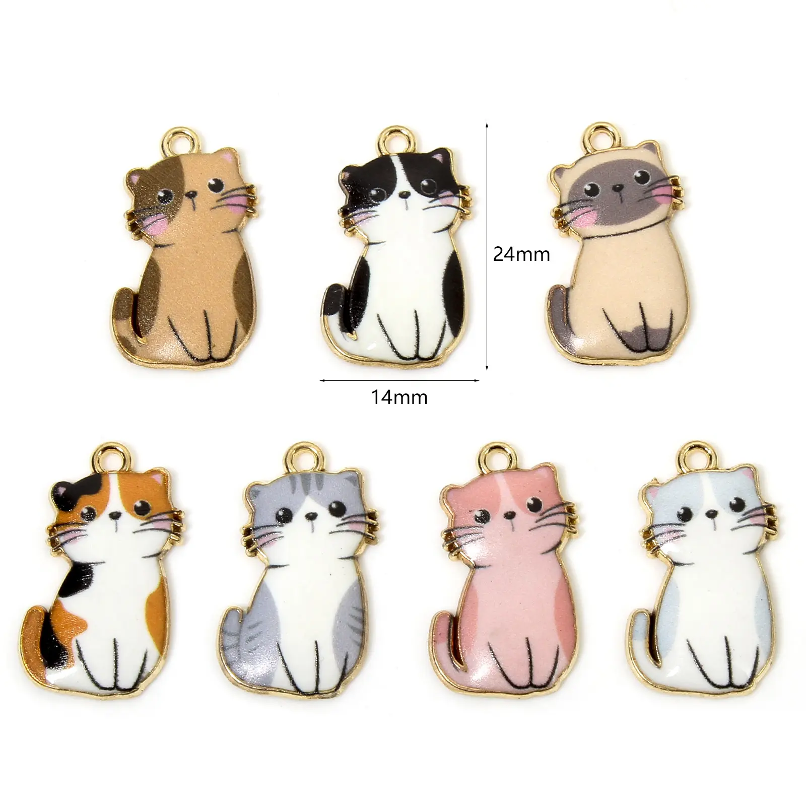10 PCs Cat Animal Animal Enamel Zinc Based Alloy Charms Gold Color Metal Pendants  For DIY Jewelry Necklace Making 24mm x 14mm