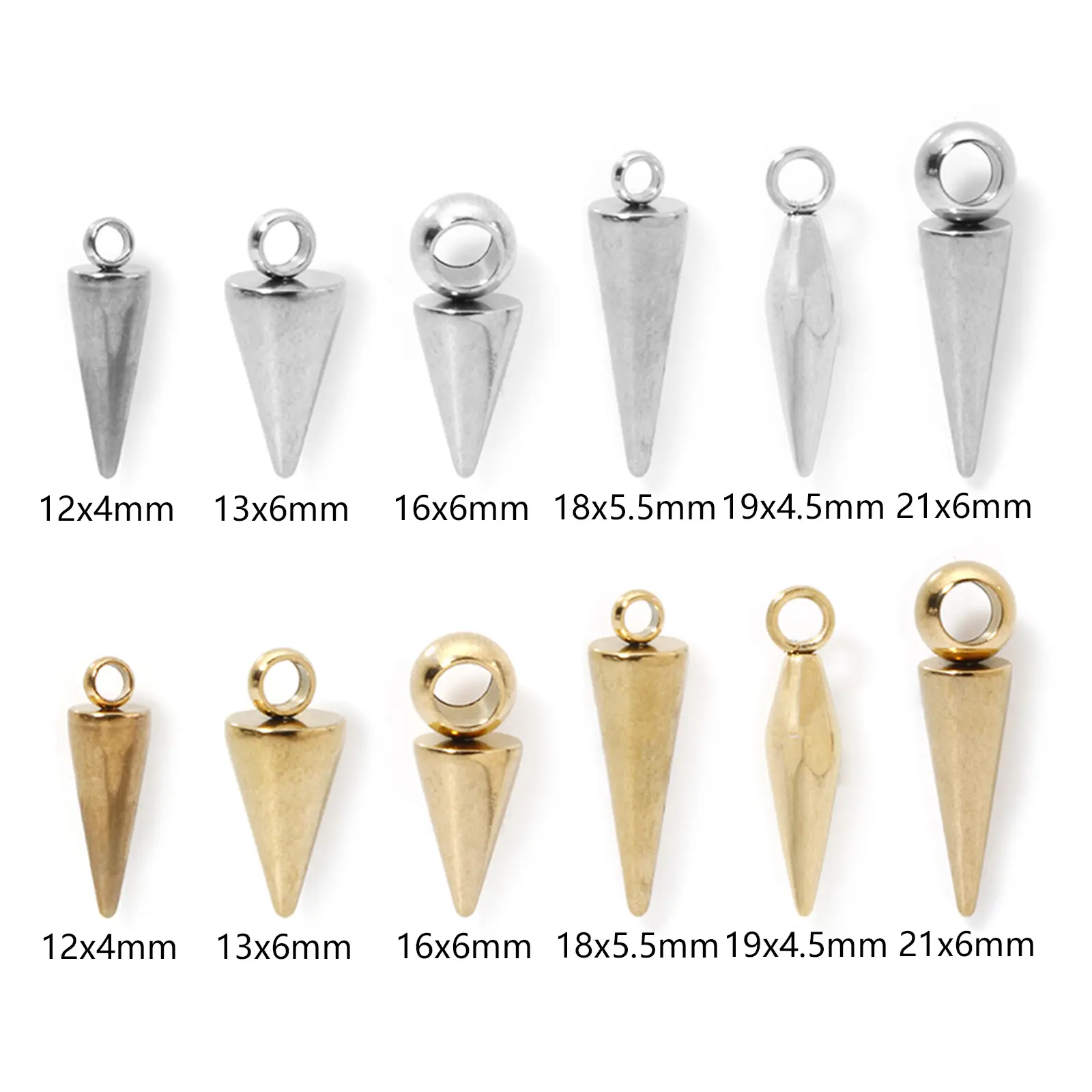 10 PCs 304 Stainless Steel Cone Charms Pendants Retro Bullet Spike Beads for Women Man Hoop Earring Necklace Jewelry Making
