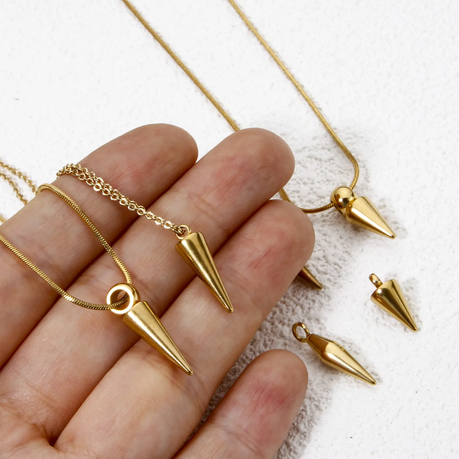 10 PCs 304 Stainless Steel Cone Charms Pendants Retro Bullet Spike Beads for Women Man Hoop Earring Necklace Jewelry Making