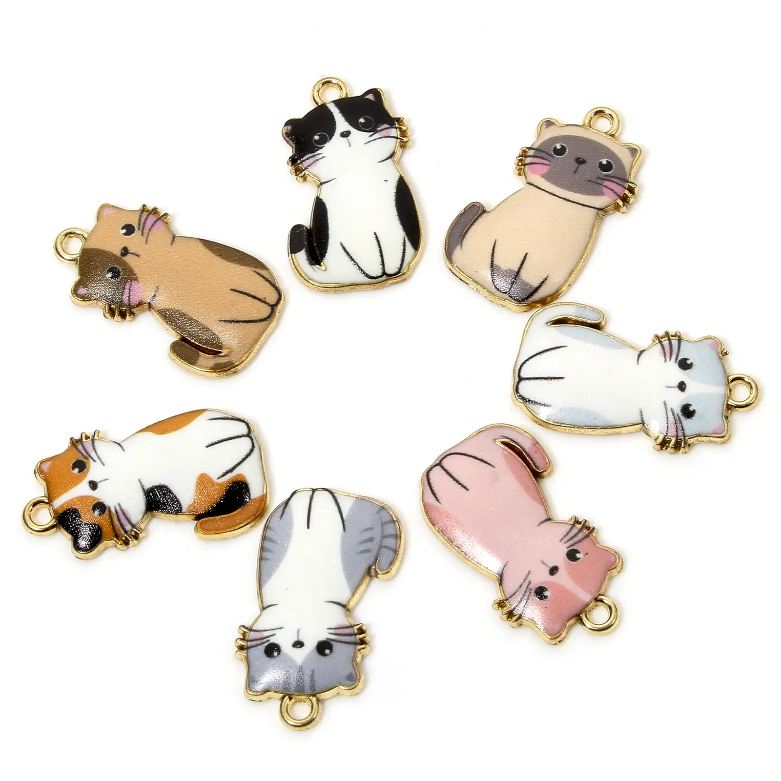 10 PCs Cat Animal Animal Enamel Zinc Based Alloy Charms Gold Color Metal Pendants  For DIY Jewelry Necklace Making 24mm x 14mm