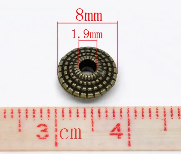 Zinc Based Alloy Spacer Beads Bicone Round Antique Bronze Dot Carved About 8mm Dia, Hole:Approx 1.9mm, 15 PCs