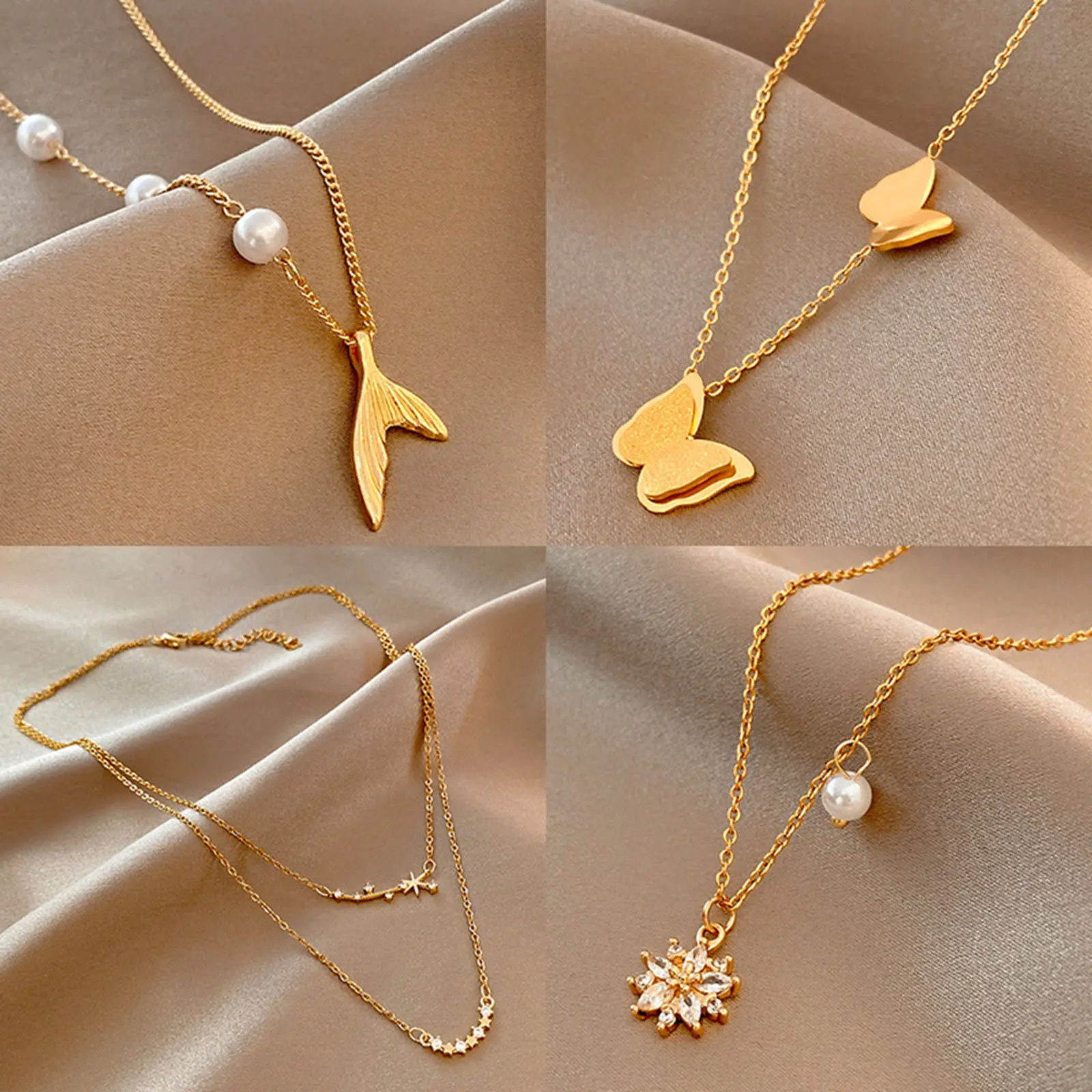 Ins Style Classic Gold Color Stainless Steel Necklace For Women Jewelry Limited Pearl Beads Heart Pendant Necklace Summer Gift