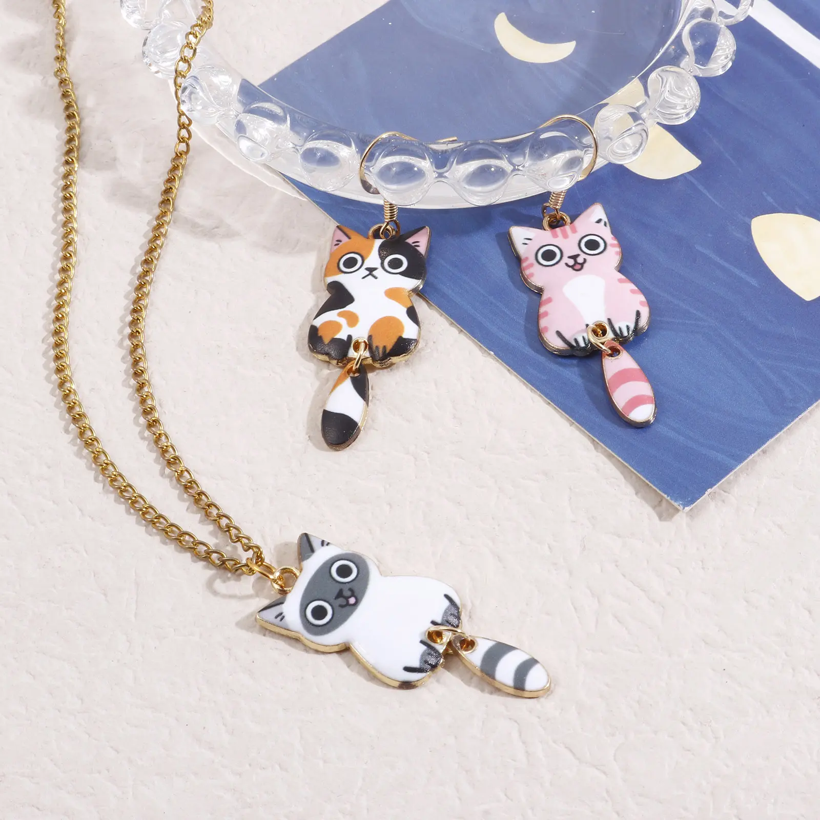 10PCs Cute Cat Charms Enamel Animal Cartoon Pendants Multicolor Gold Color Metal DIY Earrings Necklace Jewelry 3.9cm x 1.6cm