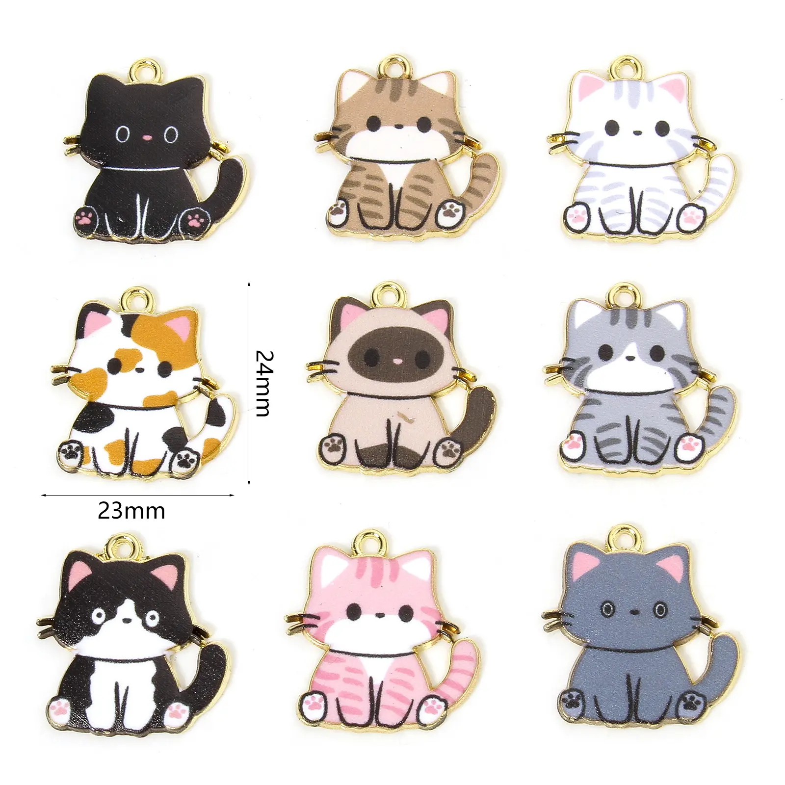 10 PCs Zinc Based Alloy Charms Gold Color Multicolor Cat Animal Enamel Earrings Necklaces Making Jewelry Findings 24mm x 23mm