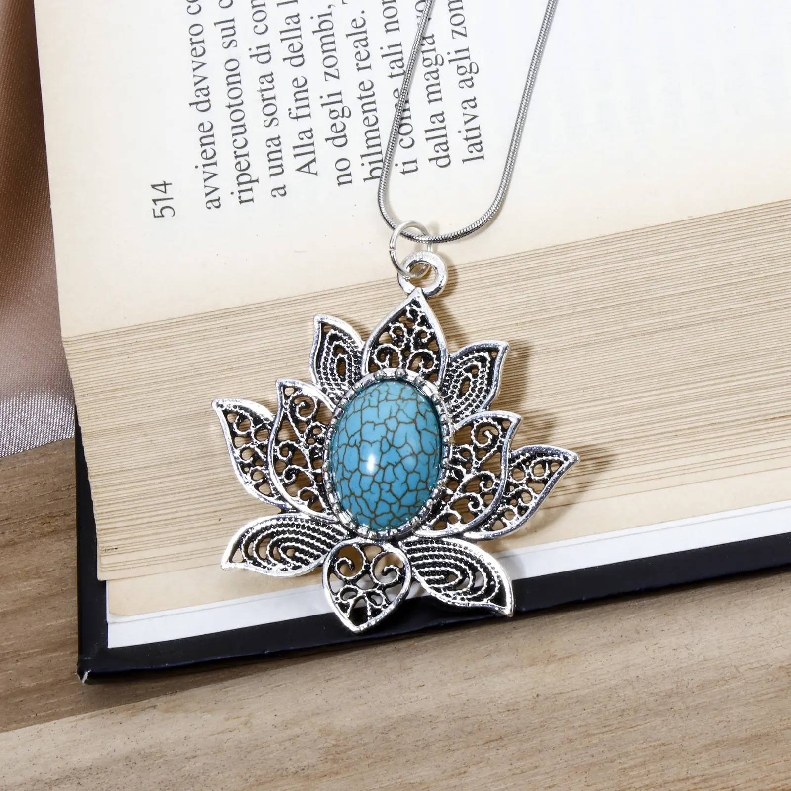 2 PCs Zinc Based Alloy Bohemia Pendants Antique Silver Color Lotus Flower With Resin Blue Stone DIY Jewelry Making 4.7cm x 4.5cm