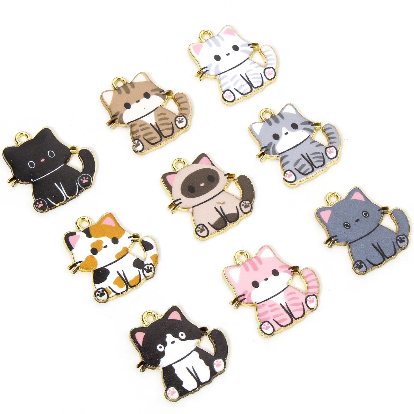 10 PCs Zinc Based Alloy Charms Gold Color Multicolor Cat Animal Enamel Earrings Necklaces Making Jewelry Findings 24mm x 23mm
