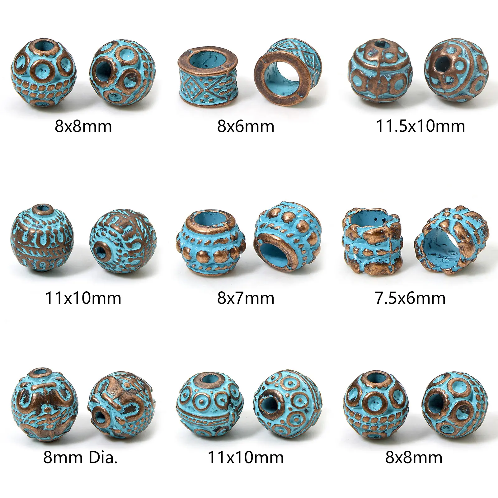20 PCs Zinc Based Alloy Patina Spacer Beads For DIY Charm Jewelry Making Antique Copper Blue Beads Bracelets Necklace Findings