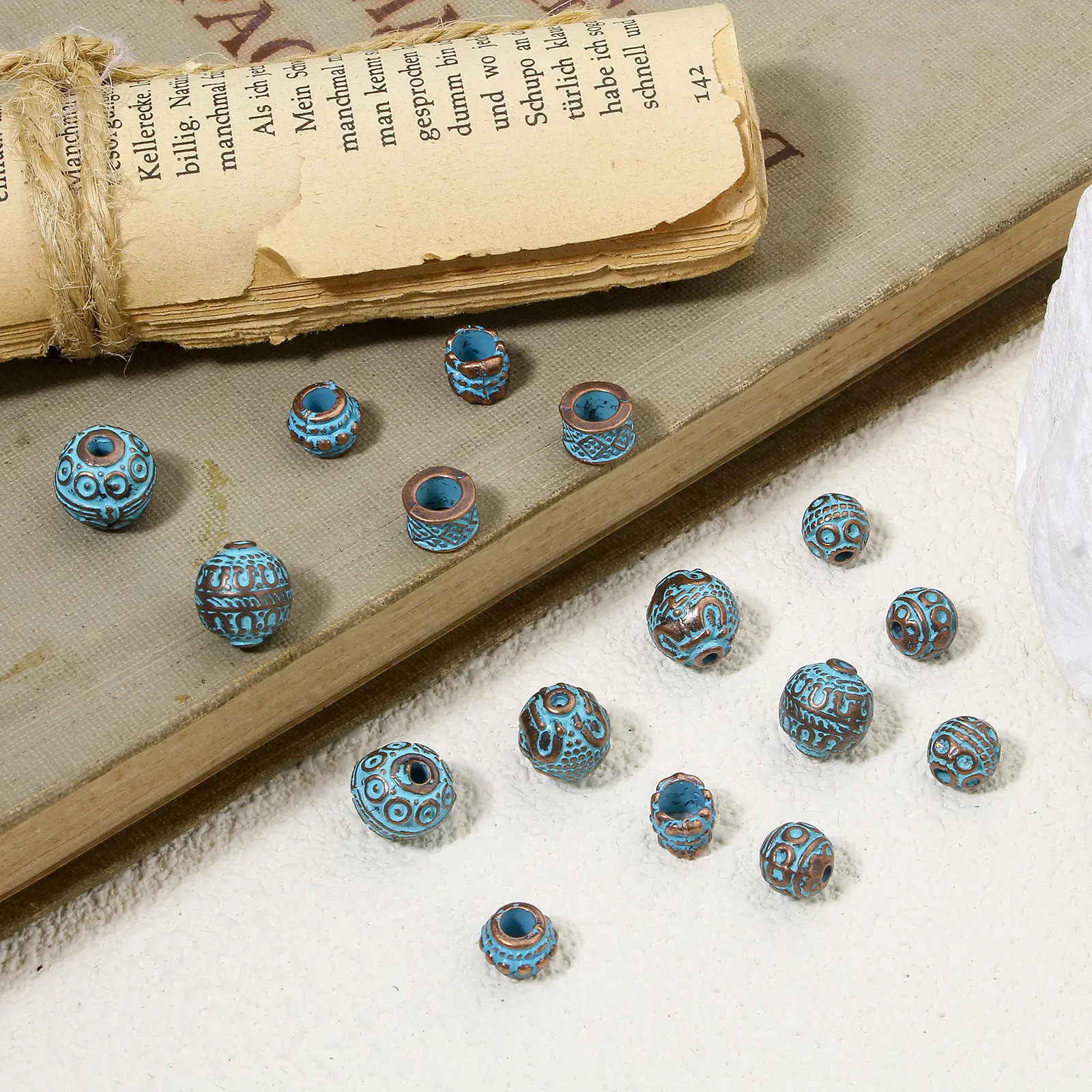 20 PCs Zinc Based Alloy Patina Spacer Beads For DIY Charm Jewelry Making Antique Copper Blue Beads Bracelets Necklace Findings