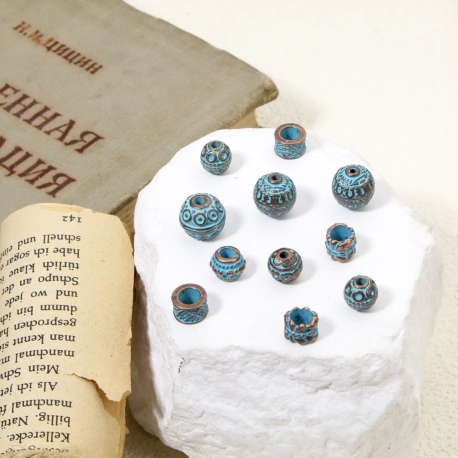 20 PCs Zinc Based Alloy Patina Spacer Beads For DIY Charm Jewelry Making Antique Copper Blue Beads Bracelets Necklace Findings