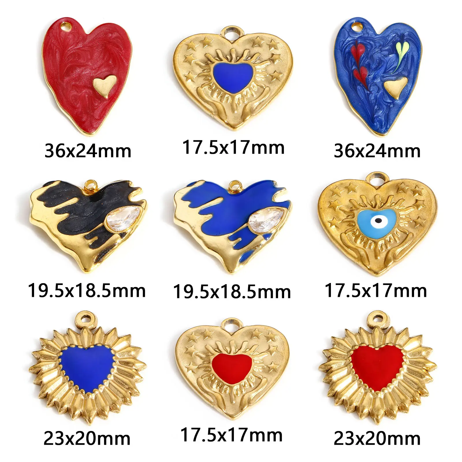 1 PC 304 Stainless Steel Sweet Heart Evil Eye Charms Enamel Pendants Valentine's Day For Jewelry Neckalce Making Diy Accessories