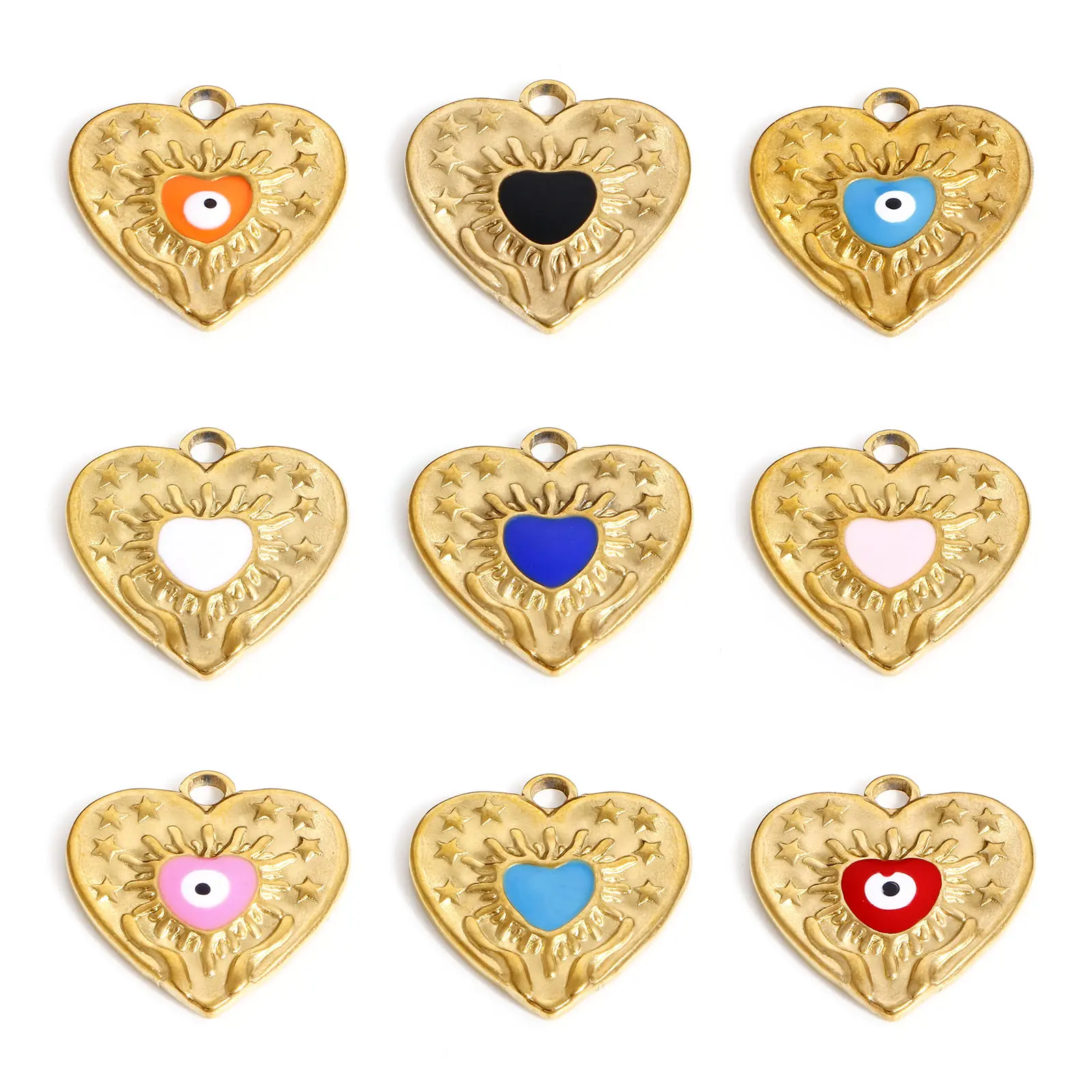 1 PC 304 Stainless Steel Sweet Heart Evil Eye Charms Enamel Pendants Valentine's Day For Jewelry Neckalce Making Diy Accessories
