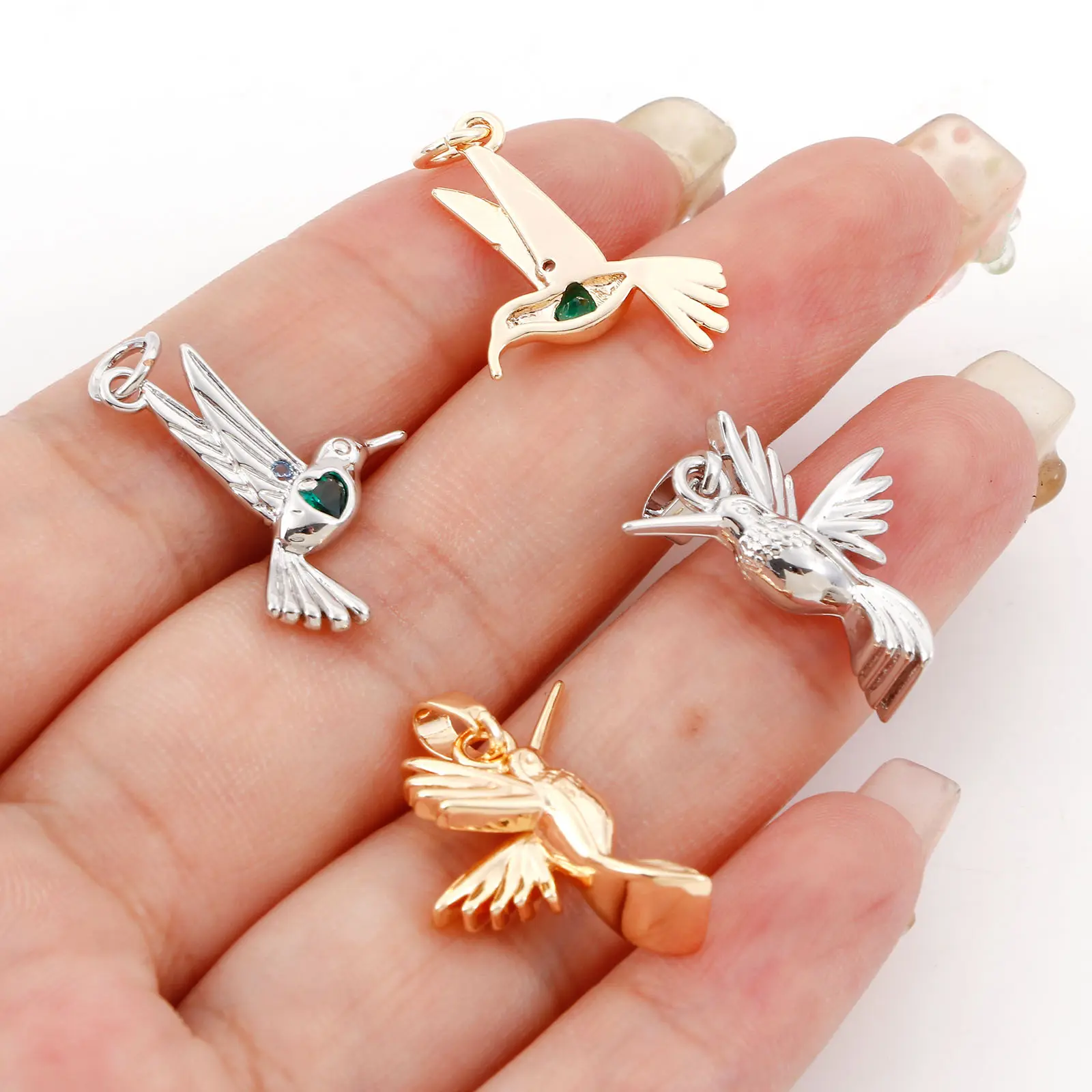 2 Piece Brass Charms Real Gold Plated Hummingbird For DIY Necklace Bracelet Earrings Jewelry Making Findings