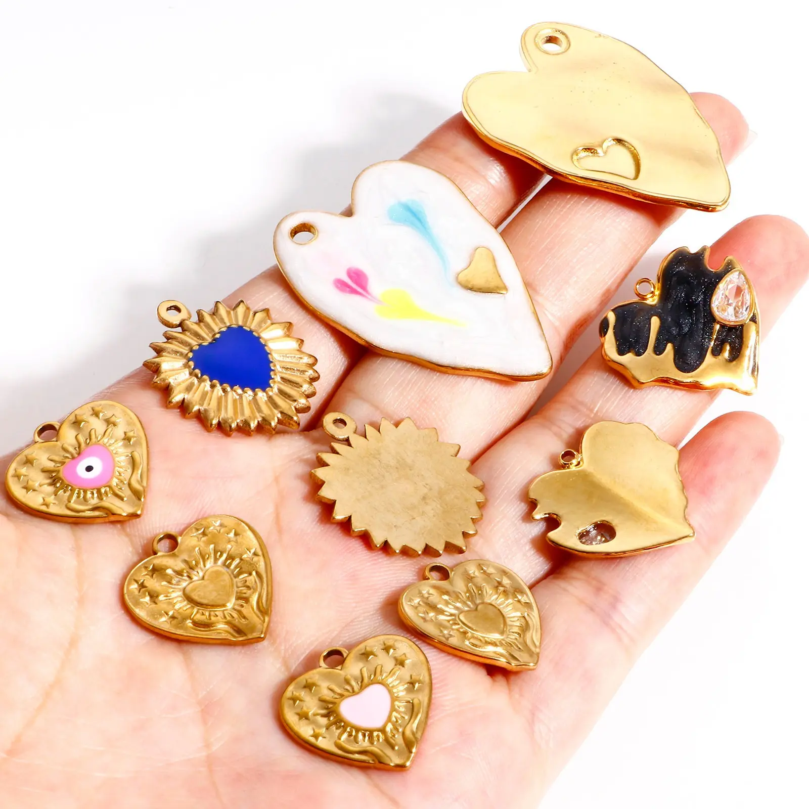 1 PC 304 Stainless Steel Sweet Heart Evil Eye Charms Enamel Pendants Valentine's Day For Jewelry Neckalce Making Diy Accessories