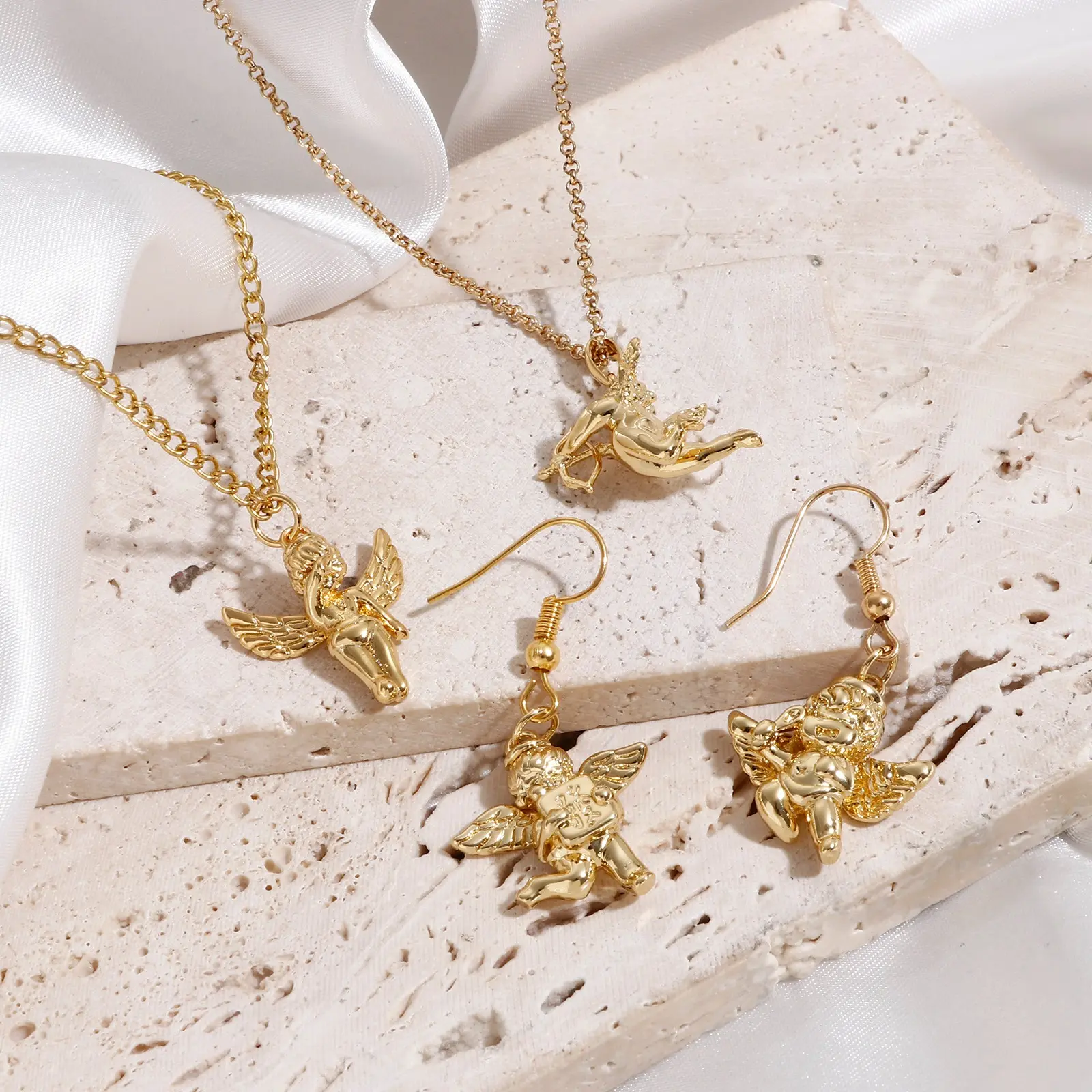 DoreenBeads 1 Piece 3D Angel Brass Religious Charms Gold Color Metal For Diy Necklace Jewelry Pendants Making Accessories
