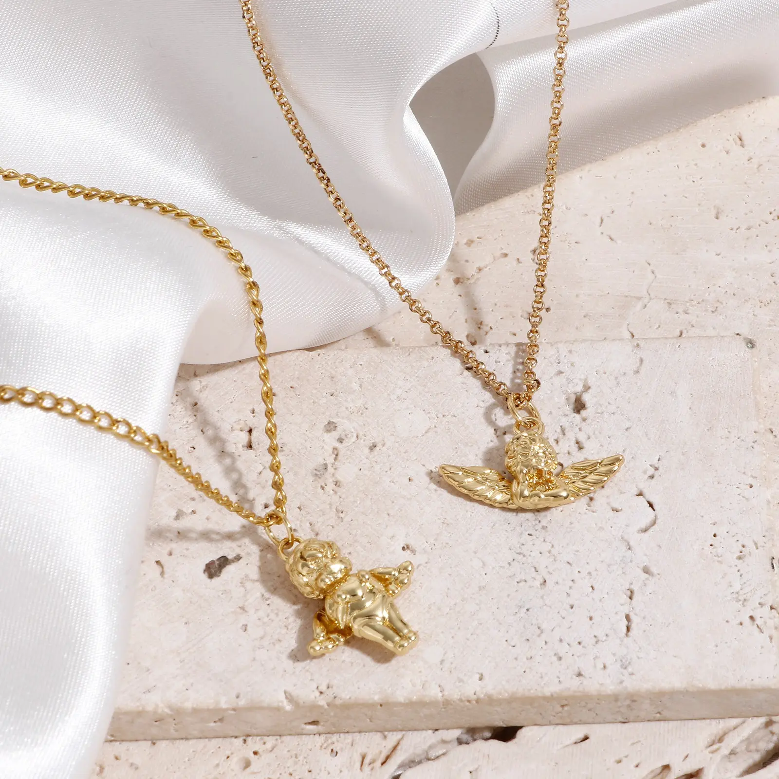DoreenBeads 1 Piece 3D Angel Brass Religious Charms Gold Color Metal For Diy Necklace Jewelry Pendants Making Accessories