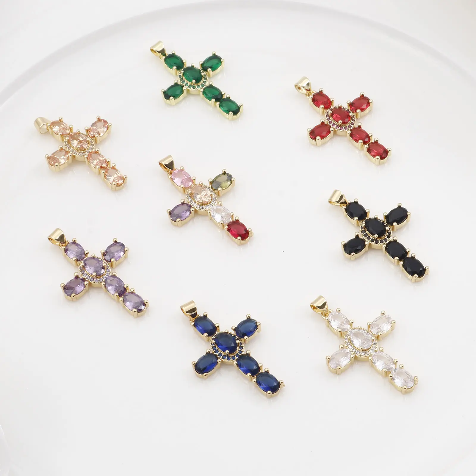 1 Piece Copper Religious Cross Pendants Gold Color Metal Charms For DIY Making Necklace Bracelets Jewelry Findings 4cm x 2.3cm