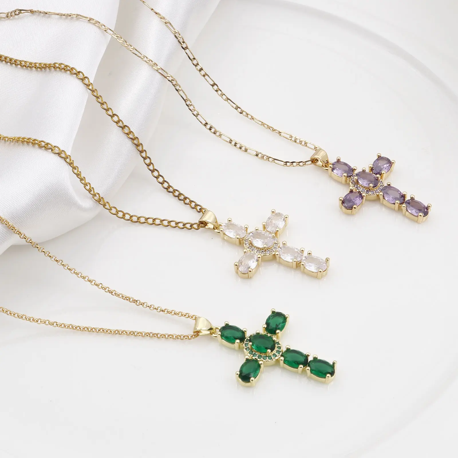 1 Piece Copper Religious Cross Pendants Gold Color Metal Charms For DIY Making Necklace Bracelets Jewelry Findings 4cm x 2.3cm