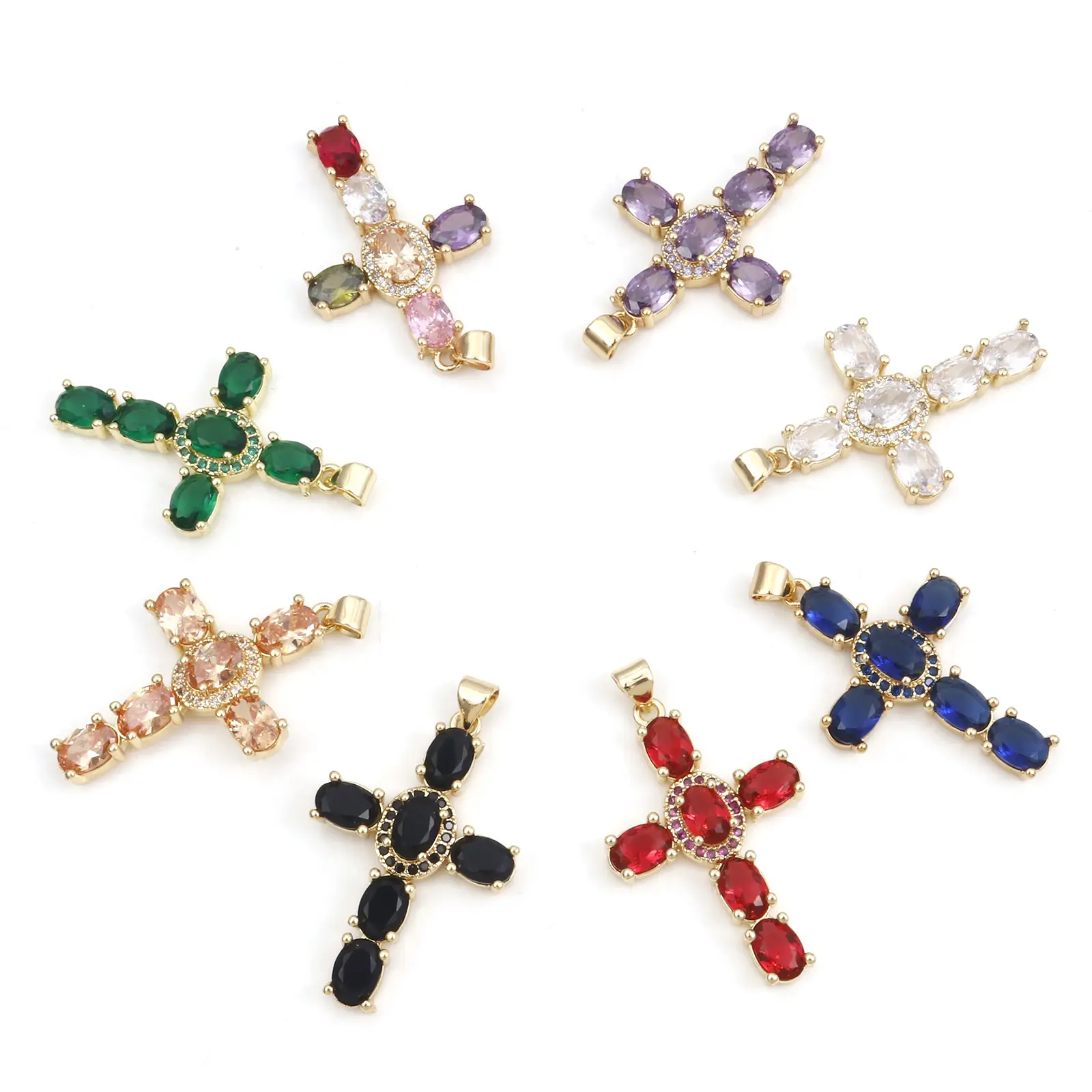 1 Piece Copper Religious Cross Pendants Gold Color Metal Charms For DIY Making Necklace Bracelets Jewelry Findings 4cm x 2.3cm