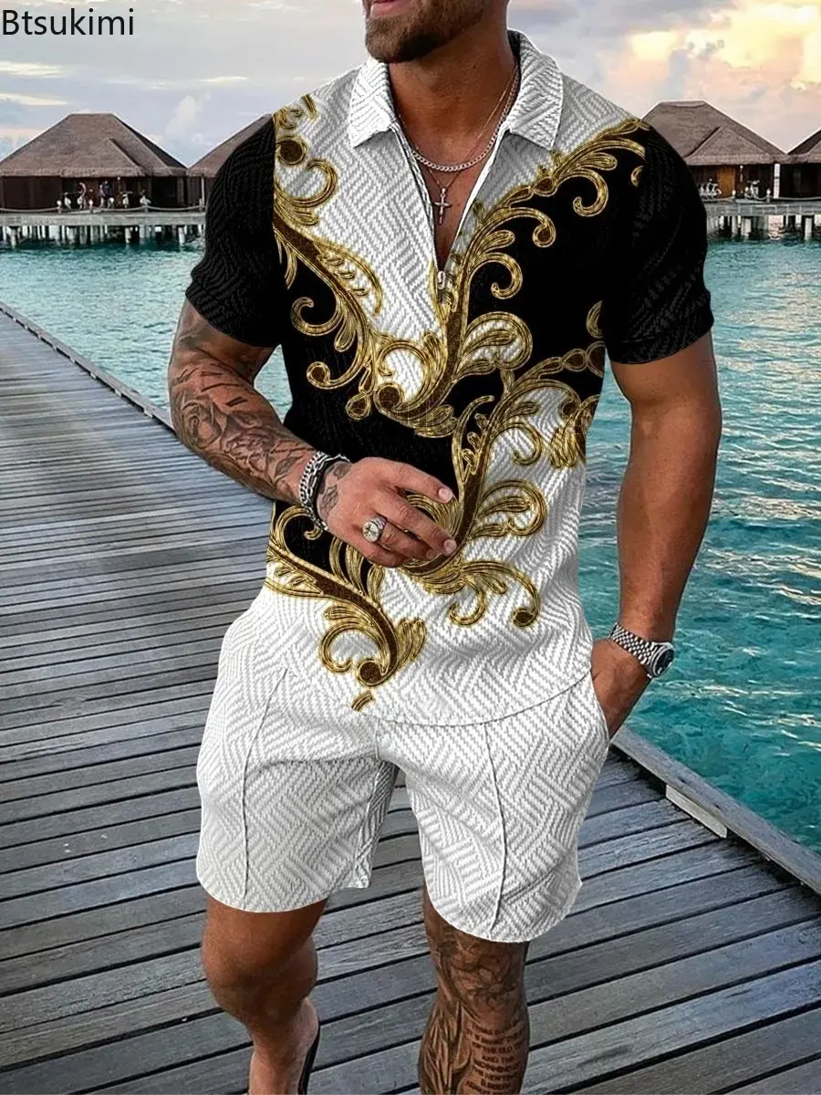 2025 Fashion Men's Clothing Holiday Casual 2PCS Sets Men Tracksuit Oversized Short-sleeved Polo Shirt and Shorts 3D Printed Suit