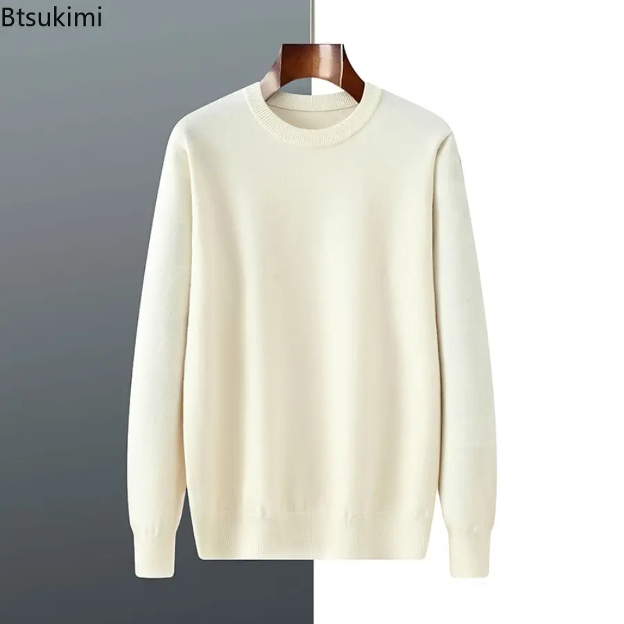 2025 Autumn Winter Men Round Neck Long Sleeve Sweater Solid Color Knitted Pullover  Basis Loose Casual Business Knitting Sweater