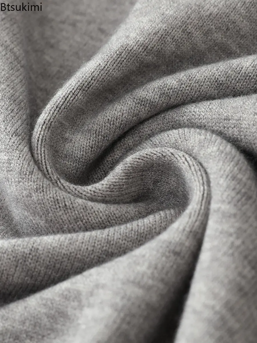 2025 Autumn Winter Men Round Neck Long Sleeve Sweater Solid Color Knitted Pullover  Basis Loose Casual Business Knitting Sweater