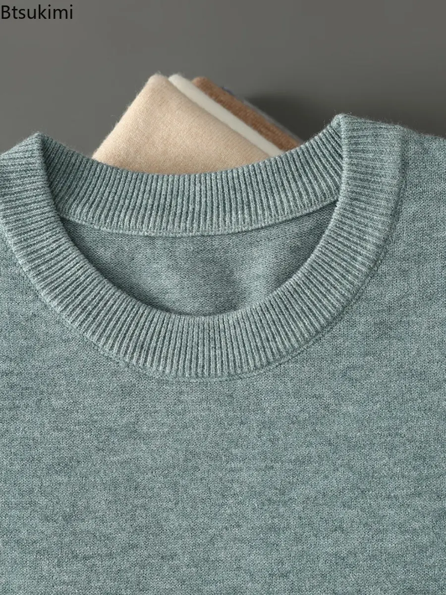 2025 Autumn Winter Men Round Neck Long Sleeve Sweater Solid Color Knitted Pullover  Basis Loose Casual Business Knitting Sweater