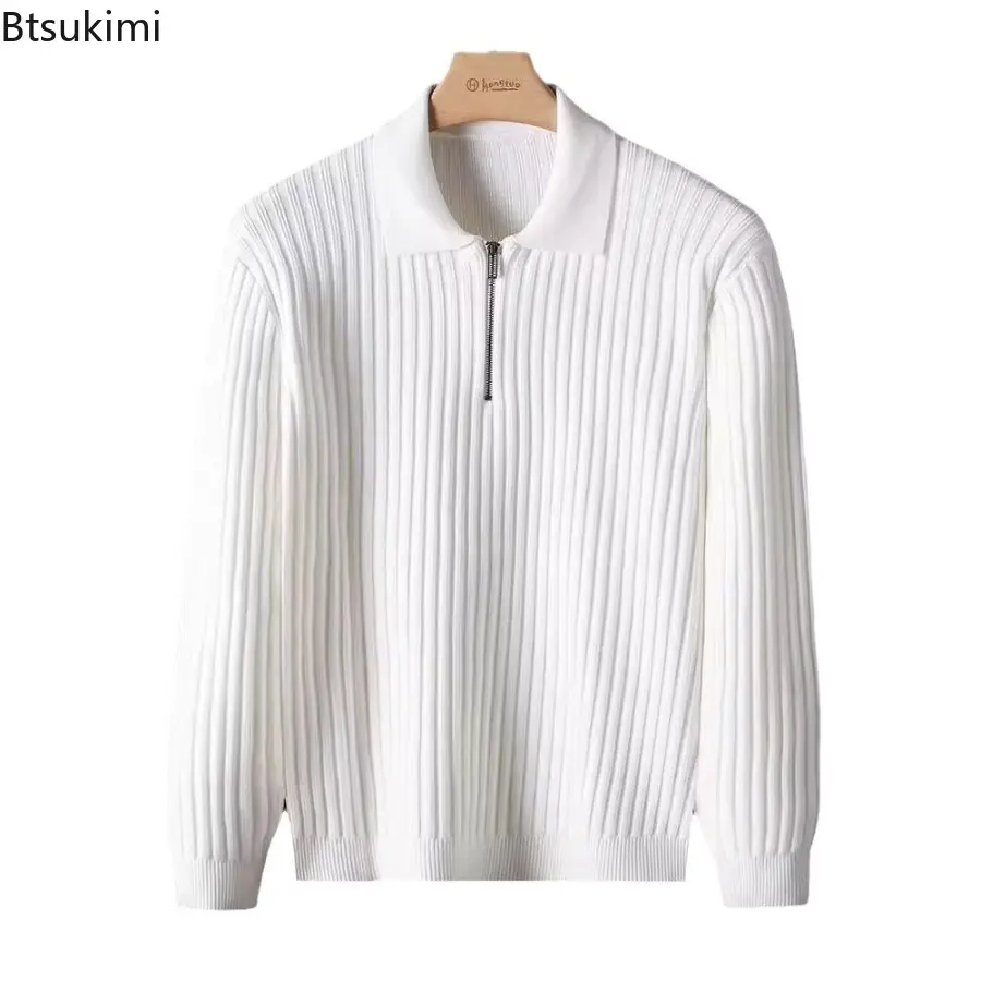 2025 New Men's Autumn/Winter Sweaters Retro Lapel Knitted Pullovers Solid Color Half Zipper Warm Long Sleeve Knitted Sweater
