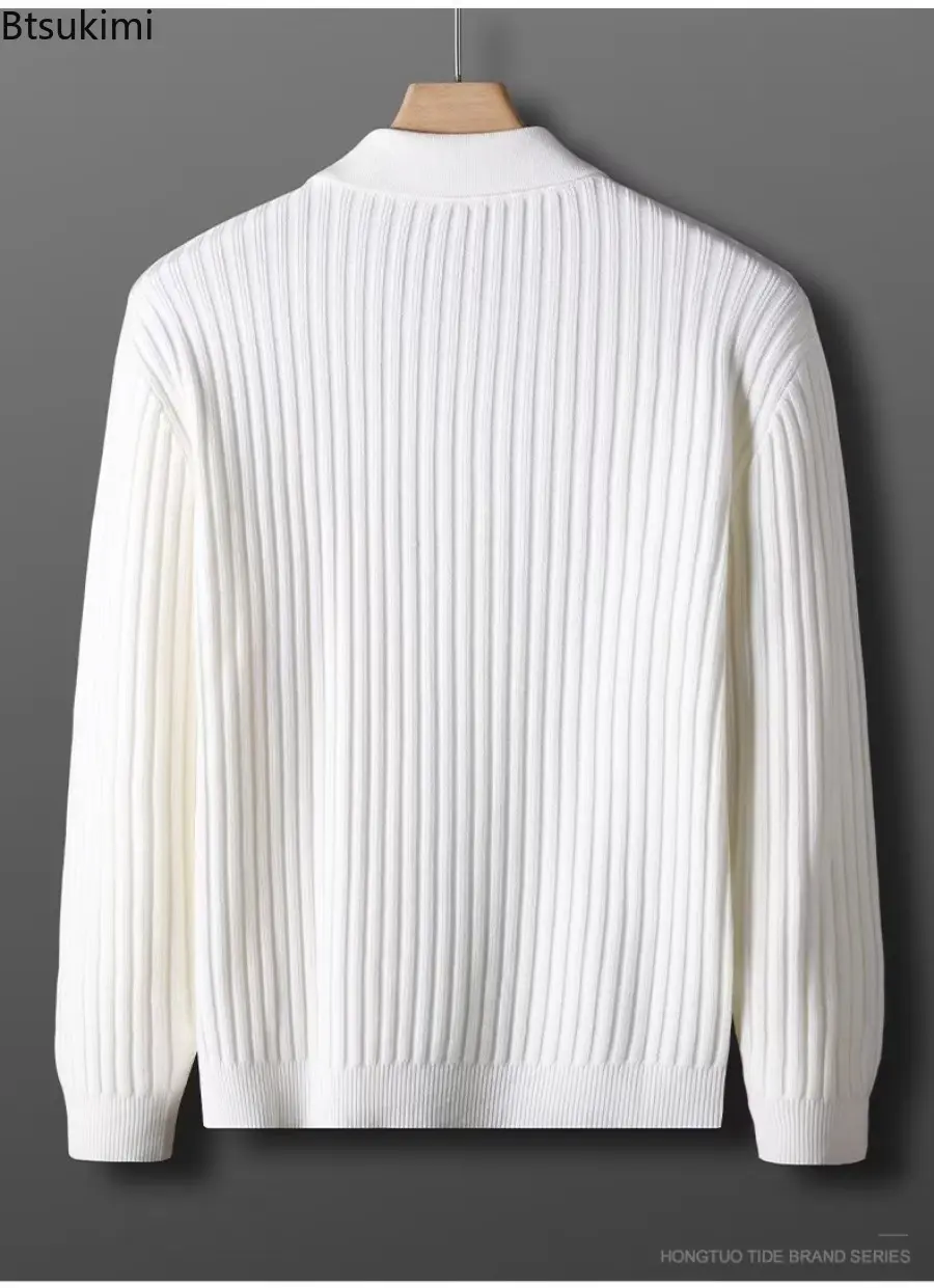 2025 New Men's Autumn/Winter Sweaters Retro Lapel Knitted Pullovers Solid Color Half Zipper Warm Long Sleeve Knitted Sweater