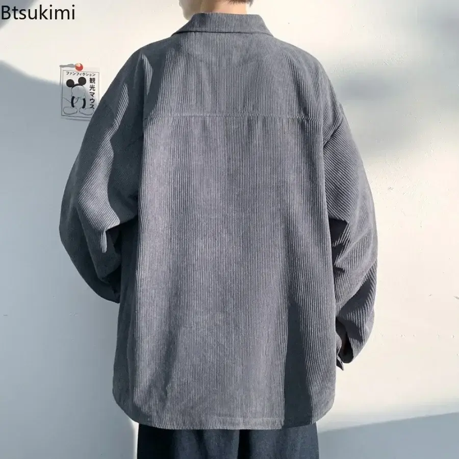 2025 Men's Fashion Harajuku Corduroy Long-sleeved Shirt Retro Style Loose Casual Shirt Coats Oversized Cardigan Men Cargo Jacket