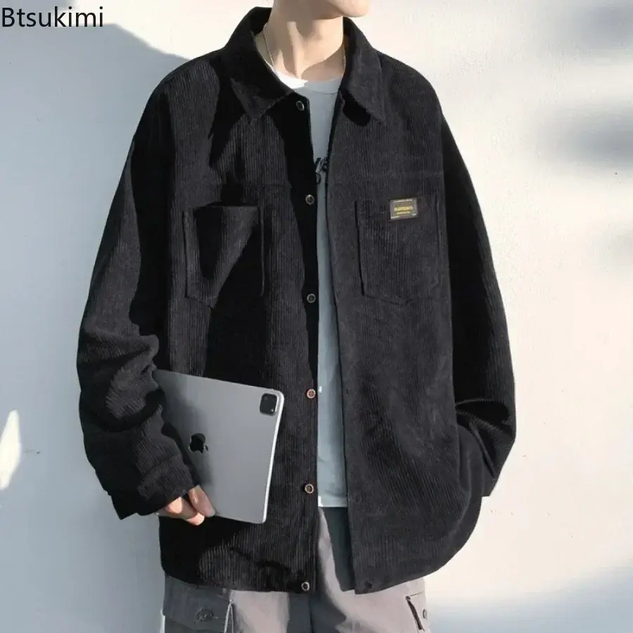 2025 Men's Fashion Harajuku Corduroy Long-sleeved Shirt Retro Style Loose Casual Shirt Coats Oversized Cardigan Men Cargo Jacket