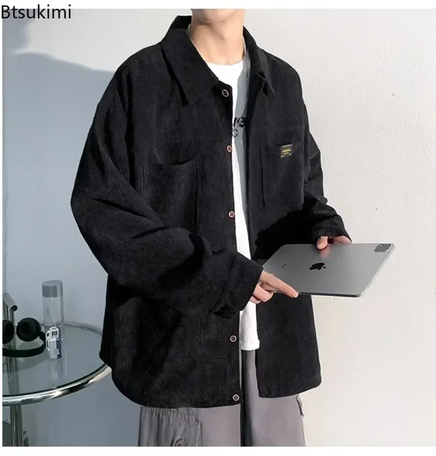 2025 Men's Fashion Harajuku Corduroy Long-sleeved Shirt Retro Style Loose Casual Shirt Coats Oversized Cardigan Men Cargo Jacket