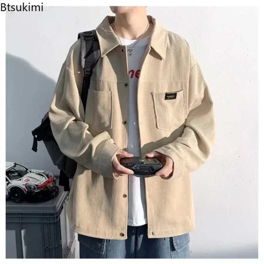 2025 Men's Fashion Harajuku Corduroy Long-sleeved Shirt Retro Style Loose Casual Shirt Coats Oversized Cardigan Men Cargo Jacket