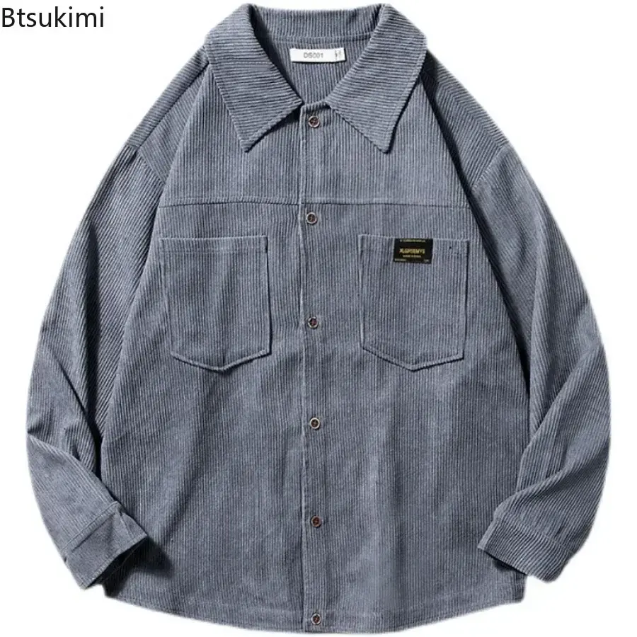 2025 Men's Fashion Harajuku Corduroy Long-sleeved Shirt Retro Style Loose Casual Shirt Coats Oversized Cardigan Men Cargo Jacket