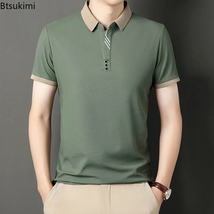 2025 Fashion Men's Solid Color Casual Fit Short Sleeve Polo Shirt Summer Business Leisure Comfortable Non-iron T-shirt for Men