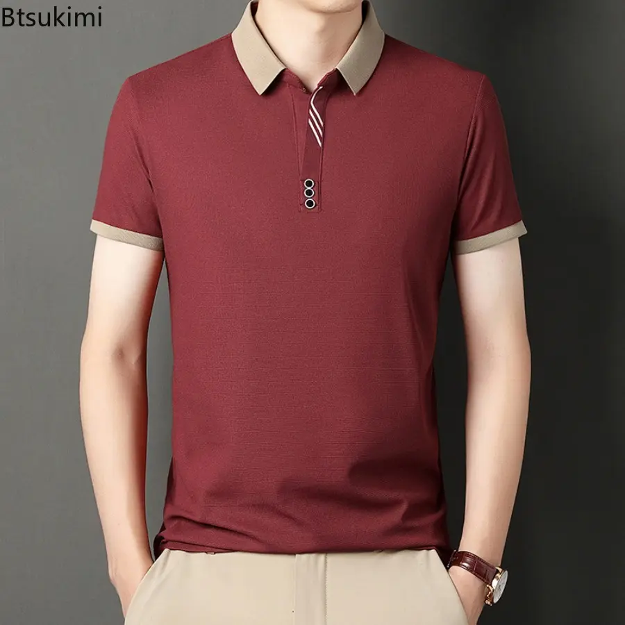 2025 Fashion Men's Solid Color Casual Fit Short Sleeve Polo Shirt Summer Business Leisure Comfortable Non-iron T-shirt for Men