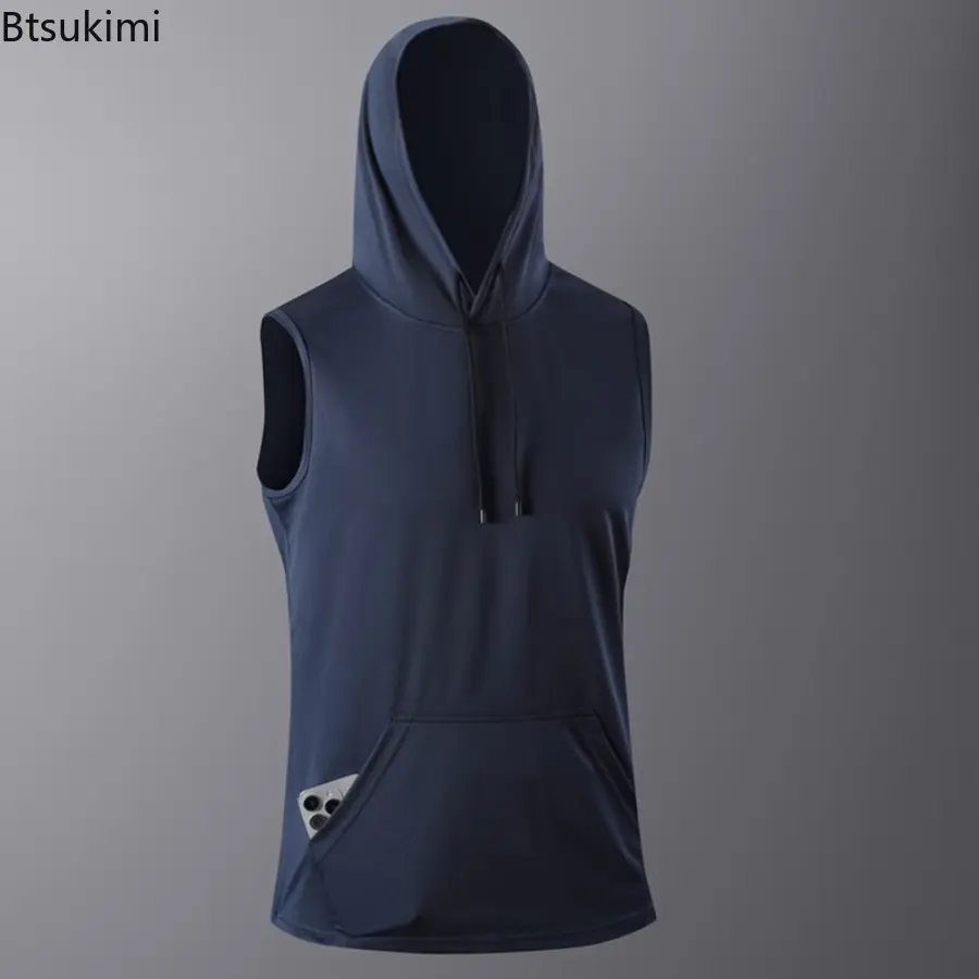 Men's Quick-Dry T-Shirt Sports Streetwear Fashion Hoodie Tank Top Summer Solid Color Sleeveless Sports and Fitness Vest for Men