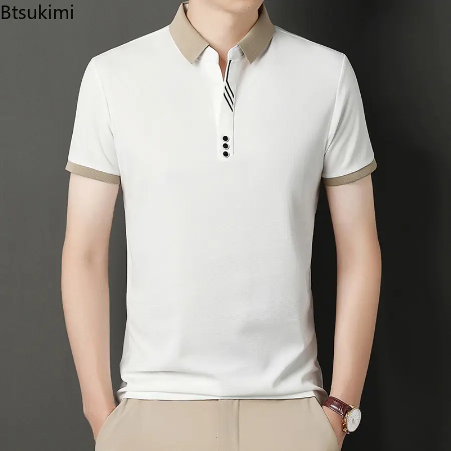 2025 Fashion Men's Solid Color Casual Fit Short Sleeve Polo Shirt Summer Business Leisure Comfortable Non-iron T-shirt for Men